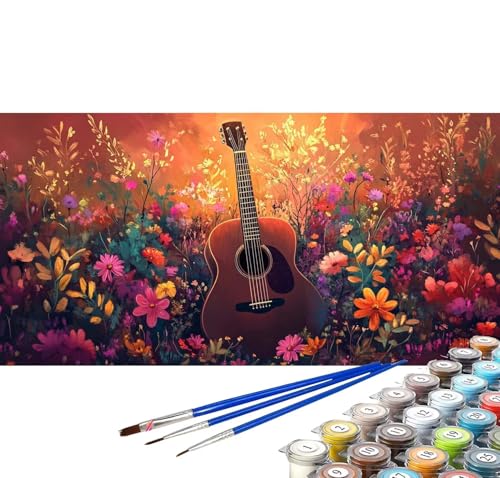 Malen nach Zahlen Erwachsene Blumen Malen nach Zahlen Gitarre DIY Ölgemälde Kit, Paint by Numbers Adult mit Pinseln Acrylfarbe Knitterfreie Leinwand Geschenke für Frauen 100x200 cm (Rahmenlos) C-84 von Yuxoaoue