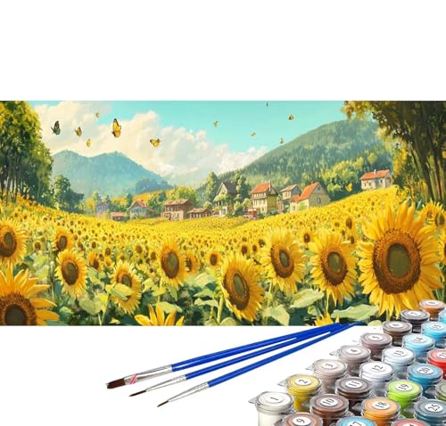 Malen nach Zahlen Erwachsene Blumen Malen nach Zahlen Hütte DIY Ölgemälde Kit, Paint by Numbers Adult mit Pinseln Acrylfarbe Knitterfreie Leinwand Geschenke für Frauen 100x200 cm (Rahmenlos) C-92 von Yuxoaoue