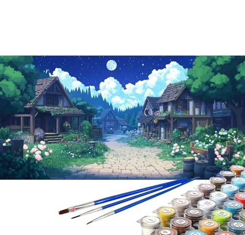 Malen nach Zahlen Erwachsene Cartoon Malen nach Zahlen Hütte DIY Ölgemälde Kit, Paint by Numbers Adult mit Pinseln Acrylfarbe Knitterfreie Leinwand Geschenke für Frauen 100x200 cm (Rahmenlos) C-76 von Yuxoaoue