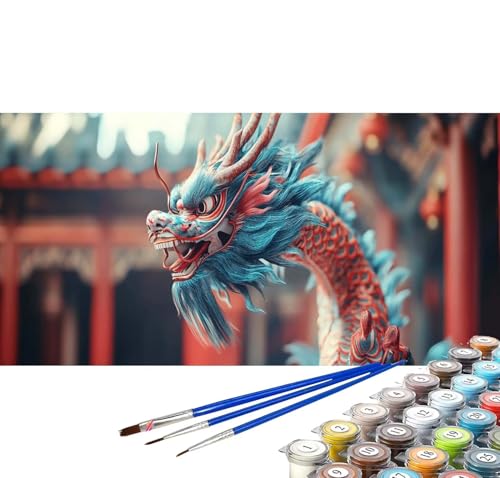 Malen nach Zahlen Erwachsene China Malen nach Zahlen Drache DIY Ölgemälde Kit, Paint by Numbers Adult mit Pinseln Acrylfarbe Knitterfreie Leinwand Geschenke für Frauen 100x200 cm (Rahmenlos) C-80 von Yuxoaoue