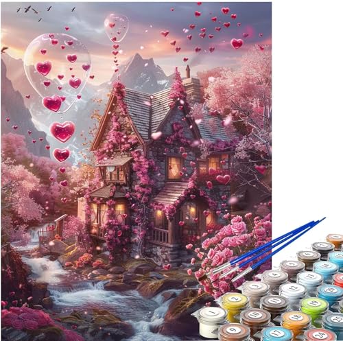 Malen nach Zahlen Erwachsene Garten Malen nach Zahlen Kabine Ölgemälde Kit, DIY Paint by Numbers Groß XXL Leinwand Kinder Kreativ Set mit Pinseln Acrylfarbe, Geschenke für Frauen 90x110 cm w-119 von Yuxoaoue