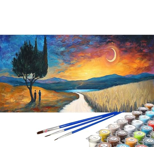 Malen nach Zahlen Erwachsene Mond Groß 100x50 cm Malen nach Zahlen Baum Kreativ set für Erwachsene, DIY Malen-nach-Zahlen Erwachsene mit Pinseln Acrylfarbe Wohnzimmer Zimmer Deko (Rahmenlos) C-85 von Yuxoaoue