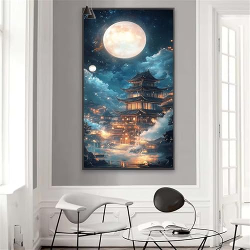 Malen nach Zahlen Erwachsene Mond Malen nach Zahlen Japan Handgemalt Ölgemälde Kit,DIY Paint by Numbers Groß Leinwand Kreativ Set mit Pinseln Acrylfarbe,Geschenke für Frauen 60x120 cm (Rahmenlos) W-9 von Yuxoaoue