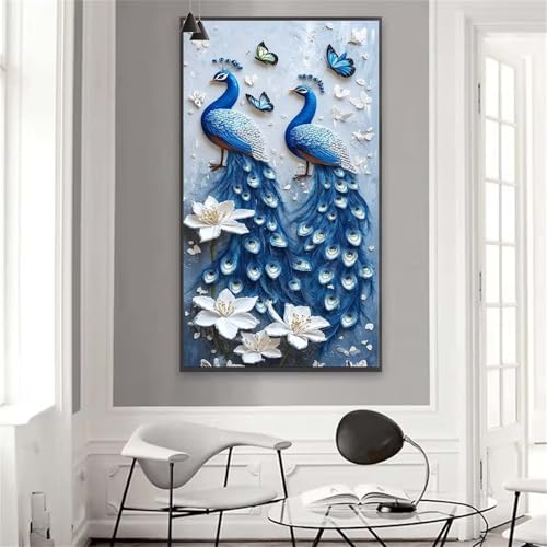 Malen nach Zahlen Erwachsene Pfau Malen nach Zahlen Blume Handgemalt Ölgemälde Kit,DIY Paint by Numbers Groß Leinwand Kreativ Set mit Pinseln Acrylfarbe,Geschenke für Frauen 45x90 cm (Rahmenlos) W-25 von Yuxoaoue