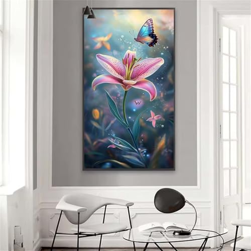 Malen nach Zahlen Erwachsene Schmetterling Malen nach Zahlen Blume Handgemalt Ölgemälde Kit, DIY Paint by Numbers Groß Leinwand Kreativ Set mit Pinseln, Geschenke für Frauen 55x110 cm (Rahmenlos) W-63 von Yuxoaoue