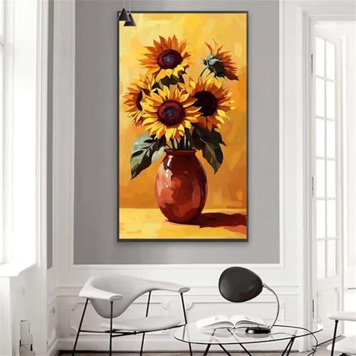 Malen nach Zahlen Erwachsene Sonnenblume Malen nach Zahlen Blume Ölgemälde Kit, DIY Paint by Numbers Groß Leinwand Kreativ Set mit Pinseln Acrylfarbe, Geschenke für Frauen 20x40 cm (Rahmenlos) W-66 von Yuxoaoue