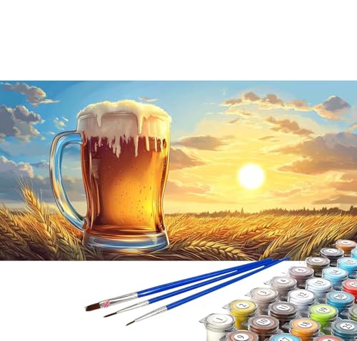 Malen nach Zahlen Erwachsene Sonnenuntergang Malen nach Zahlen Bier DIY Ölgemälde Kit, Paint by Numbers Adult Pinseln Acrylfarbe Knitterfreie Leinwand Geschenke für Frauen 100x200 cm (Rahmenlos) C-44 von Yuxoaoue