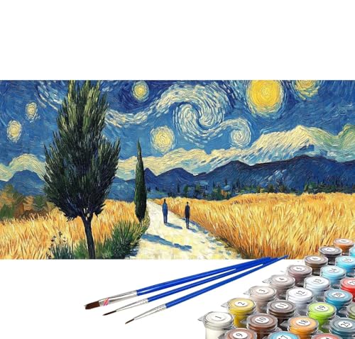 Malen nach Zahlen Erwachsene Sternenhimmel Groß 180x90 cm Malen nach Zahlen Pastoral Kreativ set für Erwachsene, DIY Malen-nach-Zahlen mit Pinseln Acrylfarbe Wohnzimmer Zimmer Deko (Rahmenlos) C-33 von Yuxoaoue