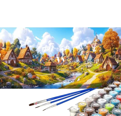 Malen nach Zahlen Erwachsene Wald Malen nach Zahlen Hütte DIY Ölgemälde Kit, Paint by Numbers Adult mit Pinseln Acrylfarbe Knitterfreie Leinwand Zimmer Frauen Geschenke 100x200 cm (Rahmenlos) C-48 von Yuxoaoue