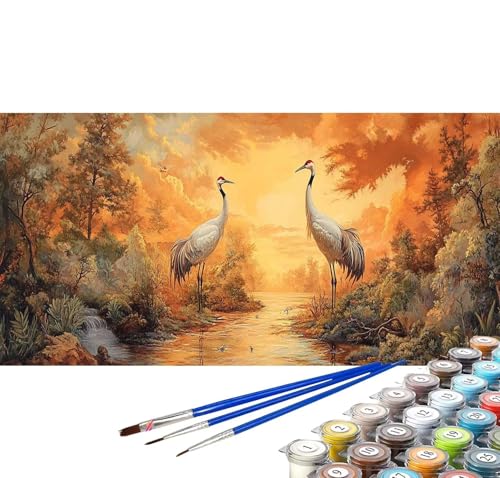 Malen nach Zahlen Erwachsene Wald Malen nach Zahlen Mandschurenkranich DIY Leinwand Ölgemälde Kit, Paint by Numbers Adult mit Pinseln Acrylfarbe Zimmer Deko Frauen Geschenke 20x40 cm (Rahmenlos) C-64 von Yuxoaoue