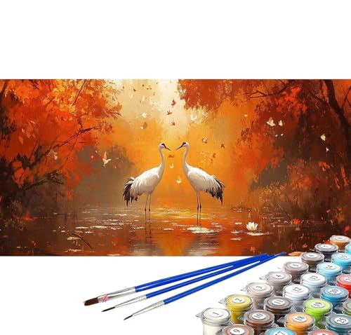 Malen nach Zahlen Erwachsene Wald Malen nach Zahlen Mandschurenkranich DIY Ölgemälde Leinwand Kit, Paint by Numbers Adult mit Pinseln Acrylfarbe Zimmer Frauen Geschenke 100x200 cm (Rahmenlos) C-68 von Yuxoaoue