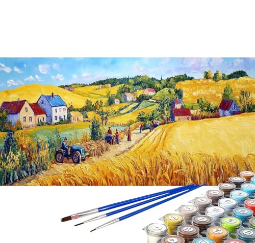 Malen nach Zahlen Pastoral Malen nach Zahlen Kinder Landschaft Handgemalt Ölgemälde Bastelset, Paint by Numbers Adult mit Pinseln Acrylfarbe Leinwand Bastelset Wohnzimmer Deko Geschenke 110x55 cm C-62 von Yuxoaoue