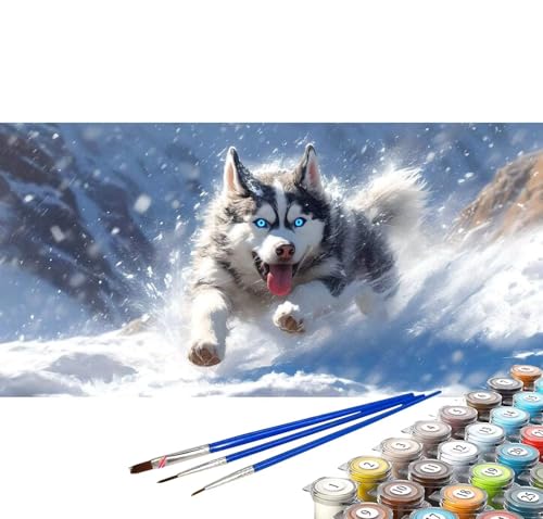 Malen nach Zahlen Süß Malen nach Zahlen Kinder Husky Handgemalt Leinwand Ölgemälde Bastelset, Paint by Numbers Adult mit Pinseln Acrylfarbe Set Wohnzimmer Zimmer Deko Frauen Geschenke 100x50 cm F-2 von Yuxoaoue