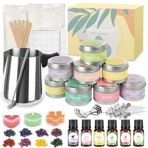 Yvgoov Kerzen selber Machen Set Kerzen Gießen Set Kerzenherstellung Set Candle Making Kit mit 500g Sojawachs,6 Duftöle diy set bastelset erwachsene als Frauen Geschenk Silber von Yvgoov