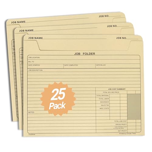 25 Stück Jobmappen, 25 x 30,5 cm, Manila-Aktenumschlag, vorgedruckt für Jobverfolgung, Berechnung von Kosten und Kundenkorrespondenzen, für Papier im Briefformat von YvnShine