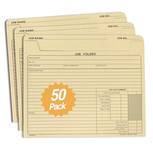 50 Stück Jobmappen, 25,4 x 30,5 cm, Manila-Aktenhülle, für Briefpapier, vorgedruckt für Jobverfolgung, Berechnung von Kosten und Kundenkorrespondenzen von YvnShine