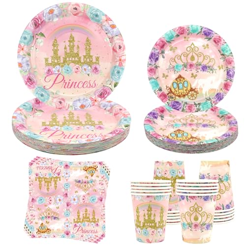 Ywediim Prinzessin Thema Party Supplies Geschirr-Set, enthält Teller, Servietten, Tassen, für Mädchen Prinzessin Geburtstag Babyparty Party Dekorationen Servieren 20 Gäste (serviert 20) von Ywediim