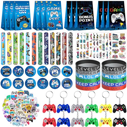 Videospiel Party Mitgebsel , Geschenk Tasche Tattoo Aufkleber Slap Armbänder Abzeichen Silikon Armbänder Aufkleber Schlüsselanhänger, für Klassenzimmer Preise Jungen Kinder Geburtstag Party Supplies von Ywediim