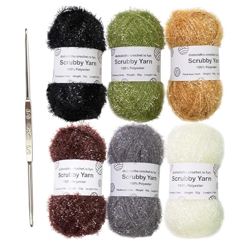 Ywmsfl Sparkles Dish Scrubs Garn, Häkelgarn mit Stricknadel, handgefertigtes Garn, Spezialgarn, Polyester, Peeling-Garn für Handwerk von Ywmsfl