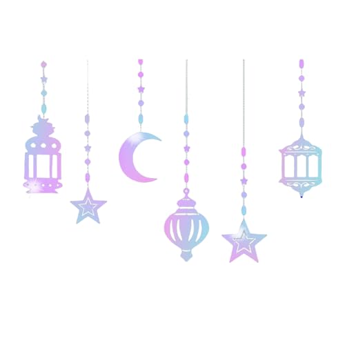 Ywmsfl Stern-Mond-Lampen-Girlanden, Dekorationen für Ramadans, Eid, Heimdekoration, Muslime, Party, hängende Luftschlangen, Hintergründe, Banner, 6 Stück von Ywmsfl