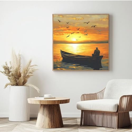 Malen nach Zahlen Erwachsene Kit Sonnenuntergang, Schiff Malen nach Zahlen für Anfänger, Acryl Peinture a Numero mit 6 Pinseln, DIY Ölgemälde Kunst Handwerk für Wanddekoration - (30 x 30 cm, von Yyafeenng