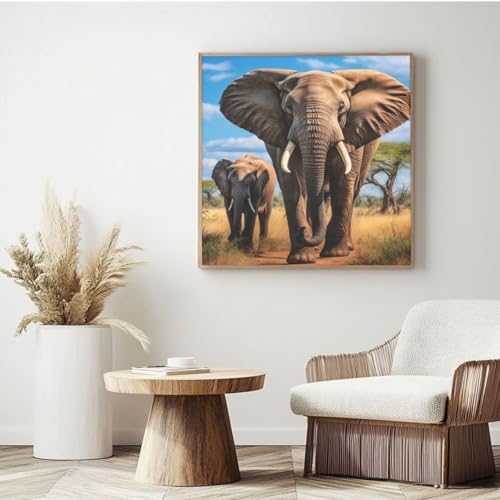 Malen nach Zahlen Erwachsene Set Elefant Tier Malen nach Zahlen für Anfänger, Acryl Peinture a Numero mit 6 Pinseln, DIY Ölgemälde Handwerk für Wanddekoration - (65 x 65 cm, rahmenlos) MK266 von Yyafeenng