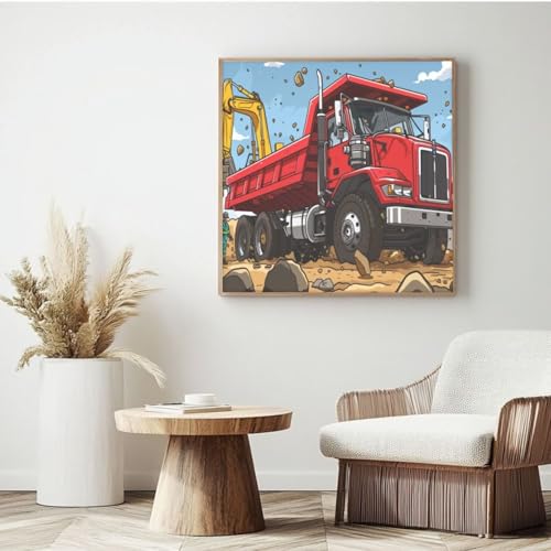 Malen nach Zahlen Erwachsenen-Set, Auto, Bagger, Malen nach Zahlen für Anfänger, Acryl Peinture a Numero mit 6 Pinseln, DIY-Ölgemälde Kunsthandwerk für Wanddekoration – (40 x 40 cm, rahmenlos) MK157 von Yyafeenng