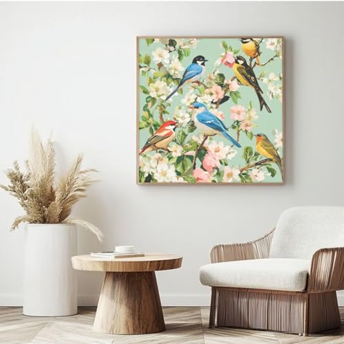 Malen nach Zahlen Erwachsenen-Set, Vogel, Blume, Malen nach Zahlen für Anfänger, Acryl Peinture a Numero mit 6 Pinseln, DIY-Ölgemälde Kunsthandwerk für Wanddekoration – (70 x 70 cm, rahmenlos) MK440 von Yyafeenng