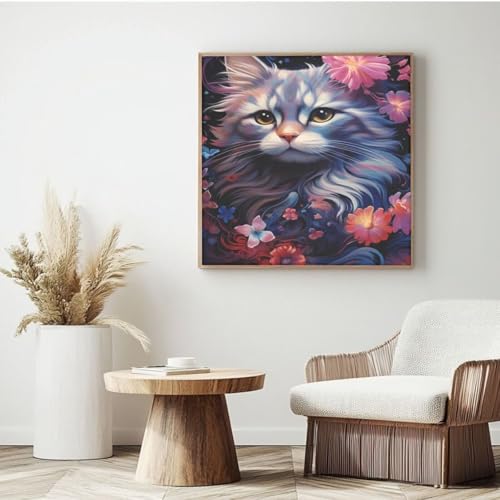 Malen nach Zahlen Erwachsenen-Set Katze, Blumen Malen nach Zahlen für Anfänger, Acryl Peinture a Numero mit 6 Pinseln, DIY Ölgemälde Kunst Handwerk für Wanddekoration - (85 x 85 cm, rahmenlos) MK25 von Yyafeenng