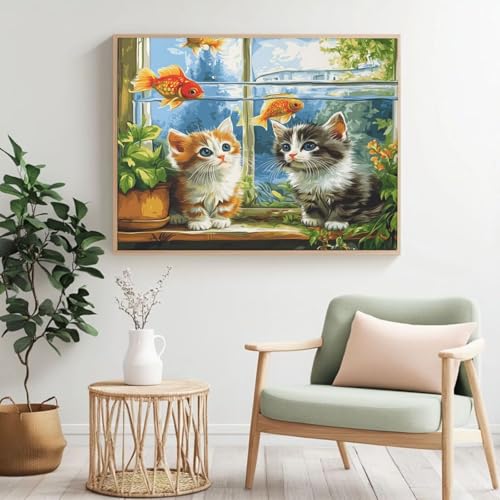 Malen nach Zahlen Erwachsenen-Set Katze, Goldfisch Malen nach Zahlen für Anfänger, Acryl Peinture a Numero mit 6 Pinseln, DIY Ölgemälde Kunst Handwerk für Wanddekoration - (120 x 80 cm, rahmenlos Malen nach Zahlen Erwachsenen-Set Katze, Goldfisch Malen nach Zahlen für Anfänger, Acryl Peinture a Numero mit 6 Pinseln, DIY Ölgemälde Kunst Handwerk für Wanddekoration - (120 x 80 cm, rahmenlos von Yyafeenng