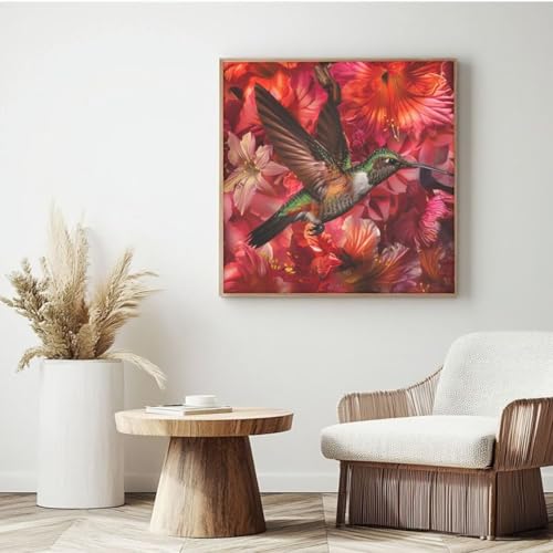 Malen nach Zahlen MK142 Malen-nach-Zahlen-Set für Erwachsene, Motiv: Blume, Kolibri, Malen nach Zahlen für Anfänger, Acryl, Ölgemälde zum Selbermachen, Kunsthandwerk für Wanddekoration – (90 x 90 cm, von Yyafeenng