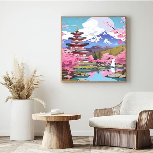 Malen nach Zahlen Set für Erwachsene, Japan, Landschaft Malen nach Zahlen für Anfänger, Acryl Peinture a Numero mit 6 Pinseln, DIY Ölgemälde Handwerk für Wanddekoration - (30 x 30 cm, rahmenlos) MK493 von Yyafeenng