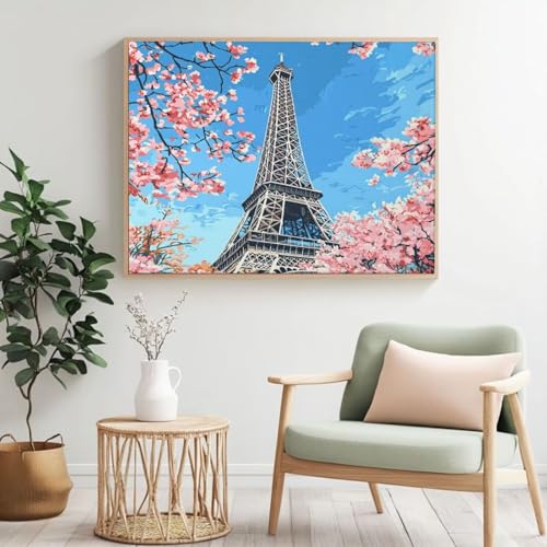 Malen-nach-Zahlen-Set für Erwachsene, Malen nach Zahlen, Motiv: Kirschblüten, Eiffelturm, Acryl, Farbe nach Zahlen für Erwachsene, Ölgemälde, Basteln für Wanddekoration, 120 x 80 cm, ohne Rahmen Malen-nach-Zahlen-Set für Erwachsene, Malen nach Zahlen, Motiv: Kirschblüten, Eiffelturm, Acryl, Farbe nach Zahlen für Erwachsene, Ölgemälde, Basteln für Wanddekoration, 120 x 80 cm, ohne Rahmen von Yyafeenng