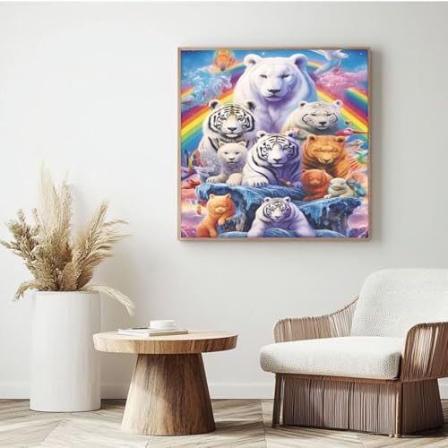 Malen nach Zahlen Set für Erwachsene, Motiv: Tiere, Regenbogen Malen nach Zahlen für Anfänger, Acryl Peinture a Numero mit 6 Pinseln, DIY-Ölgemälde Kunsthandwerk für Wanddekoration – (35 x 35 cm, von Yyafeenng