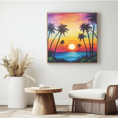 Malen nach Zahlen für Erwachsene, Landschaft, Sonnenuntergang, Malen nach Zahlen für Anfänger, Acryl Peinture a Numero mit 6 Pinseln, DIY-Ölgemälde Handwerk für Wanddekoration – (65 x 65 cm, von Yyafeenng