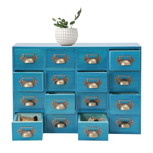 Schubladenbox, Schubladenbox Holz 50x10x35cm Schubladenschrank 16-Schubladen-Schrank, Holz-Medizinschrank, Schreibtisch-Schubladen-Organisator für Haushalte, Büros (Blau) von YyanLAK