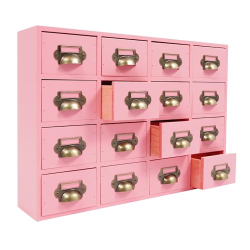 Schubladenbox, Schubladenbox Holz 50x10x35cm Schubladenschrank 16-Schubladen-Schrank, Holz-Medizinschrank, Schreibtisch-Schubladen-Organisator für Haushalte, Büros (Rosa) von YyanLAK