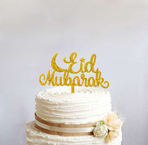 Gold Glitter Acryl Eid Font Tortenaufsatz Happy Eid/Hajj Kuchendekoration Ramadan Eid Mubarak Kuchenaufsatz für Hochzeit Babyparty Geburtstag Party Dekorationen Eid Party Dekoration von YzYbuaego