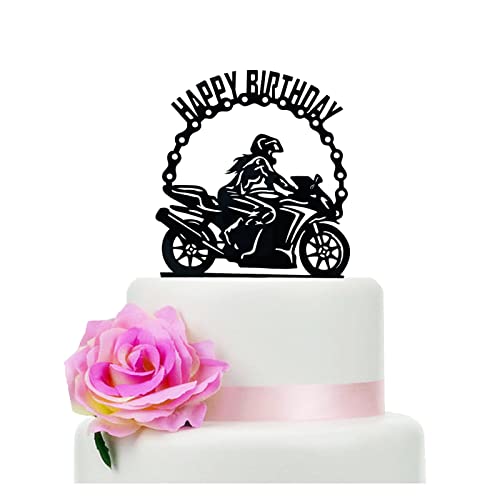 Motorrad Happy Birthday Cake Topper, Motorrad Mädchen Geburtstag Kuchen Topper, Lustiges Andenken für Ihre Frau oder Tochter und weibliche Freunde Geburtstag von YzYbuaego