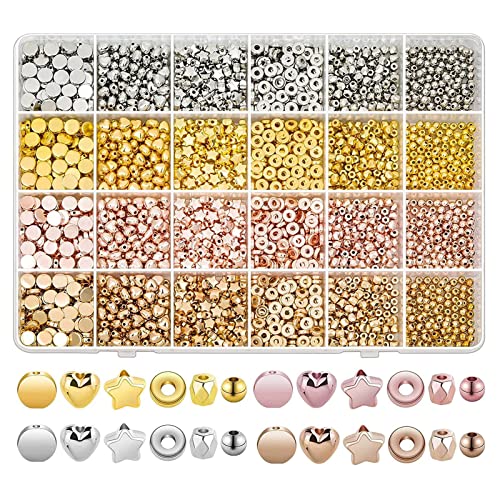 2160 PCs Abstandshalterperlen Setzen Verschiedene Armbandperlen Sternperlen Für Schmuckherstellung (Gold Silber Roségold Gold) von Yzdysg