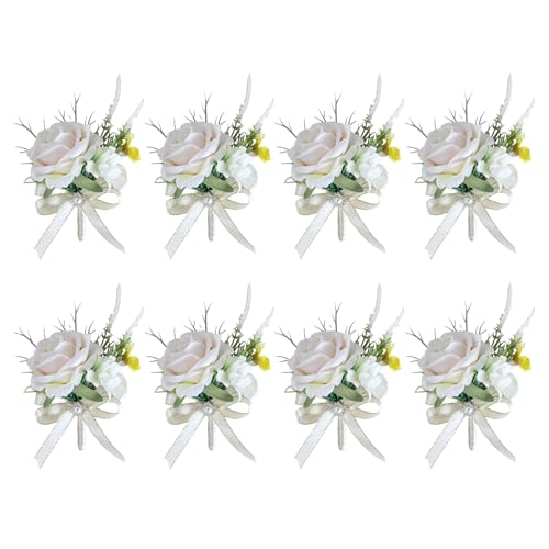 Yzdysg 8-teiliges Elegantes Hochzeit Boutonniere Set Für Braut Und Bräutigam Handgefertigte Stoff Blumennadeln Anspruchsvolle Braut Corsagen von Yzdysg