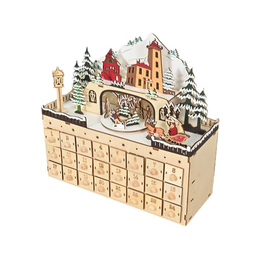 Yzdysg Adventskalender aus Holz, elegante Weihnachts-Countdown-Box mit LED-Lichtern und 24 Schubladen von Yzdysg