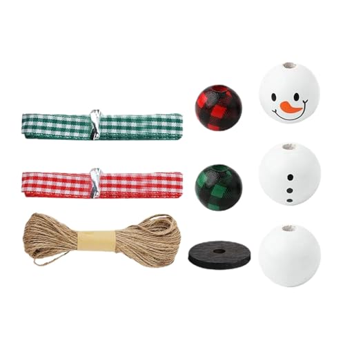 Yzdysg Weihnachtliches Schneemänner-Holzperlen-Set, Winter-Holzperlen, Weihnachtsperlen mit Seil und Band, Weihnachts-Holzperlen-Kits von Yzdysg