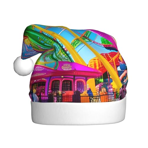 YzgWjBhd Corlorful Park-Print Weihnachtsmannmütze für Unisex-Erwachsene, lustige Weihnachtsmütze, süßes Weihnachtsaccessoire von YzgWjBhd