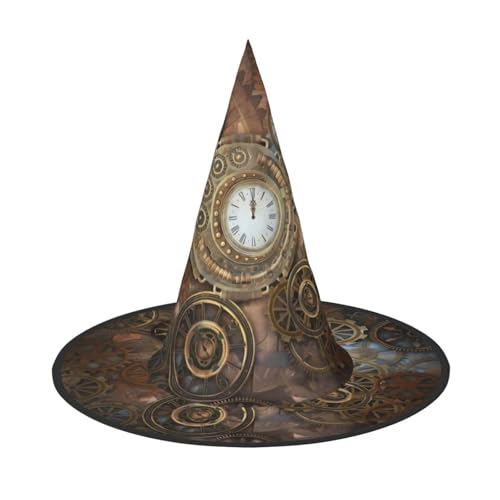 YzgWjBhd Halloween-Hexenhut mit Steampunk-Uhrdruck, lustig, faltbar, Zaubererhut, Dekoration für Halloween, 3 Stück von YzgWjBhd