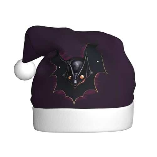 YzgWjBhd Schwarze Geister-Fledermaus-Druck Weihnachtsmannmütze für Unisex-Erwachsene, lustige Weihnachtsmütze, süßes Weihnachtsaccessoire von YzgWjBhd