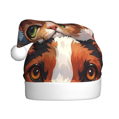 YzgWjBhd Weihnachtsmannmütze mit Katzen- und Hunde-Aufdruck, Unisex, Erwachsene, lustige Weihnachtsmütze, niedliches Weihnachtsaccessoire von YzgWjBhd