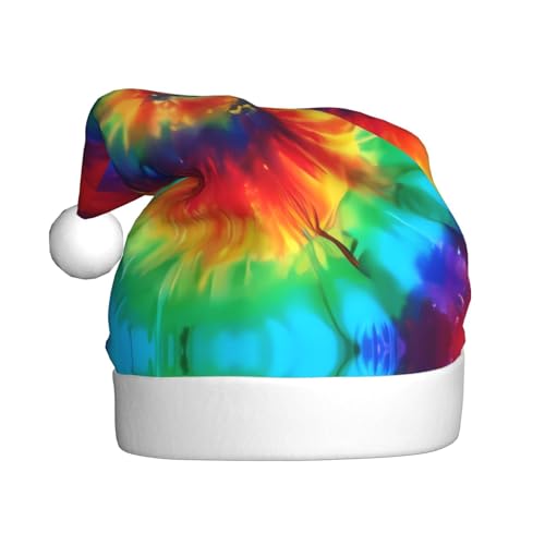 YzgWjBhd Weihnachtsmütze mit Batikfärbung, Regenbogen-Druck, Unisex, Erwachsene, lustige Weihnachtsmütze, niedliches Weihnachtsaccessoire von YzgWjBhd