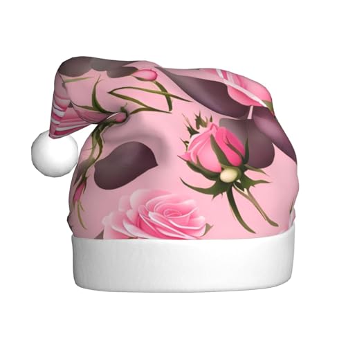 YzgWjBhd Weihnachtsmütze mit hübschem rosafarbenem Rosen-Aufdruck, Unisex, Erwachsene, lustige Weihnachtsmütze, niedliches Weihnachtsaccessoire von YzgWjBhd