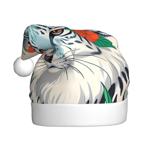 YzgWjBhd Weihnachtsmütze mit süßem weißen Tiger-Druck, Unisex, Erwachsene, lustige Weihnachtsmütze, süßes Weihnachtsaccessoire von YzgWjBhd